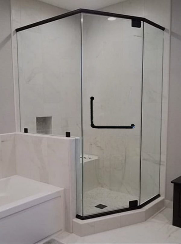 SHOWER DOOR PIVOT HINGE WITH TOWEL BAR AND HANDLE (HANDLES SOLD SEPARATELY)